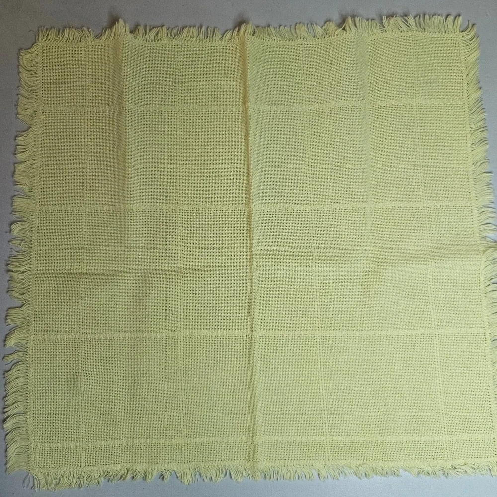 Vtg Yellow Fringed Cloth Napkins Set of 4 Woven Windowpane Boho Farmhouse 17